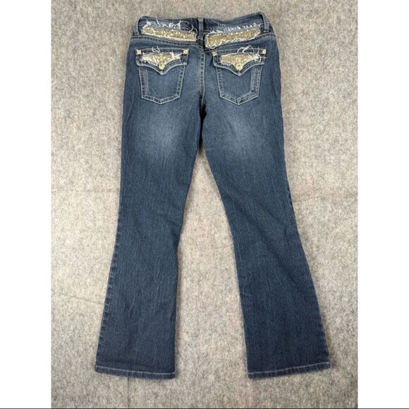 Mudd Jeans Youth Sz 5 Blue Denim Dark Wash Cotton Stretch Flared-Leg 5-Pockets - Picture 2 of 6